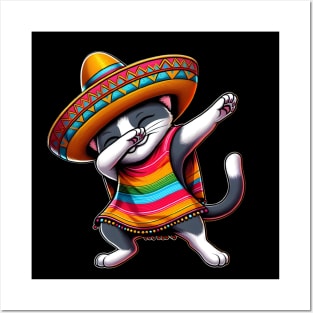 Cinco De Mayo Funny Mexican Cat Sombrero Poncho Posters and Art